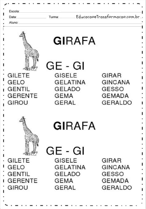 Fichas de Leitura sílabas complexas GE GI Atividades