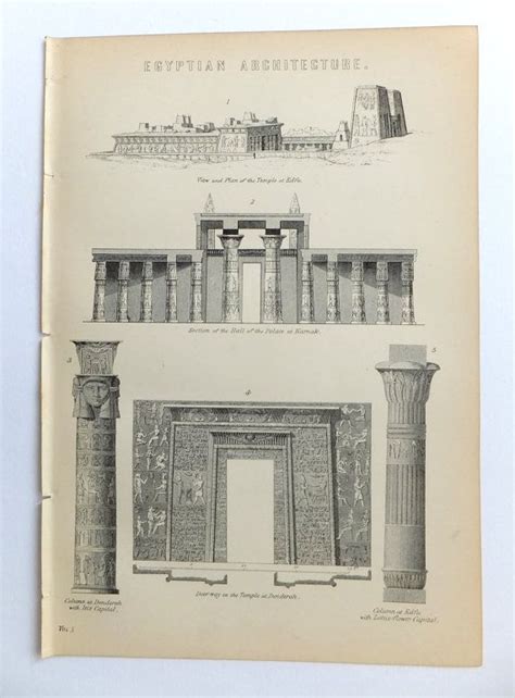 Egyptian Architecture Print Antique Book Plate 19th Century Black And