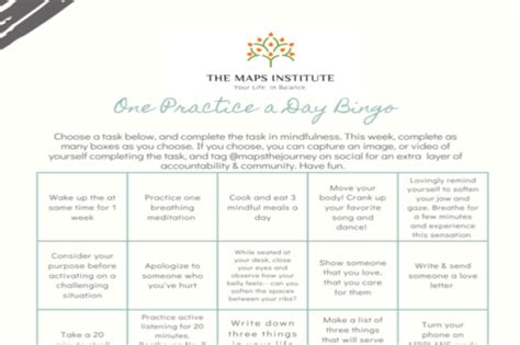 Day Mindfulness Challenge Bingo The Maps Institute