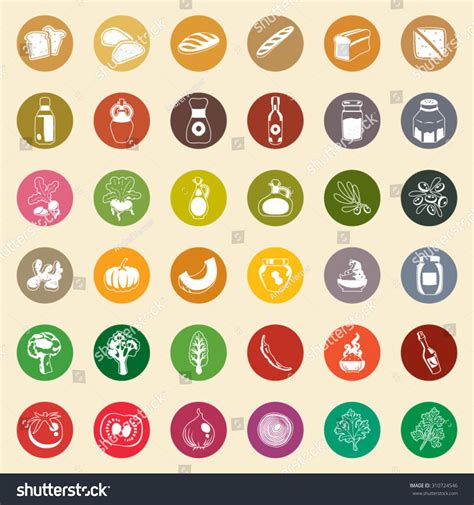 Organic Healthy Food Colourful Icon Set Stock Vector Royalty Free