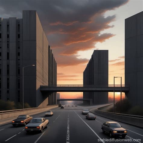 Hyper Realistic Sunset Brutalism Stable Diffusion Online