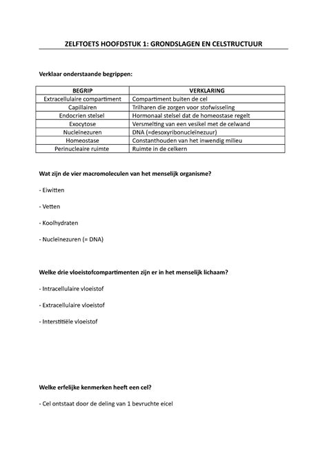 Samenvatting Zelftoets Hoofdstuk Zelftoets Hoofdstuk