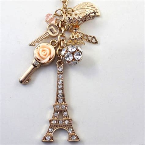 Eiffel Tower Rhinestone Keys Sweater Chain Necklace Fashion Necklaces