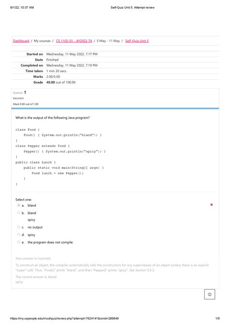 Self Quiz Unit Attempt Review Started On Wednesday May