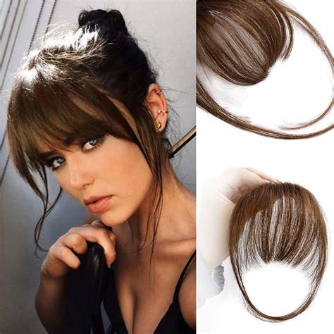 Aisi Queens Clip In Bangs Human Hair Extensions Reddish Brown