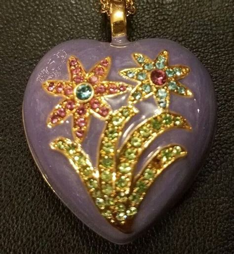 Joan Rivers Purple Enamel Pendant Necklace Puffed Puffy Heart Swarovski