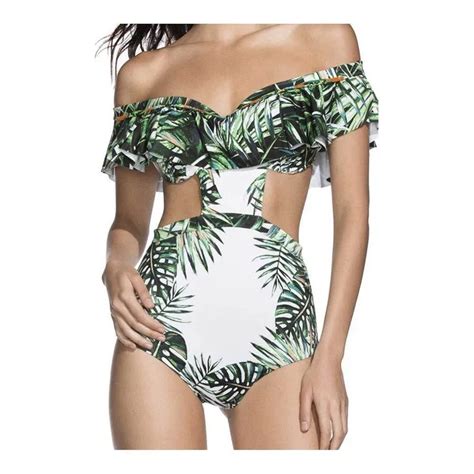 2018 Women Off Shoulder Swimwear V Neck Ruffles Bandage Bikini Push Up