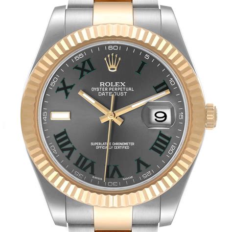 Rolex Datejust Ii Steel Yellow Gold Wimbledon Dial Mens Watch