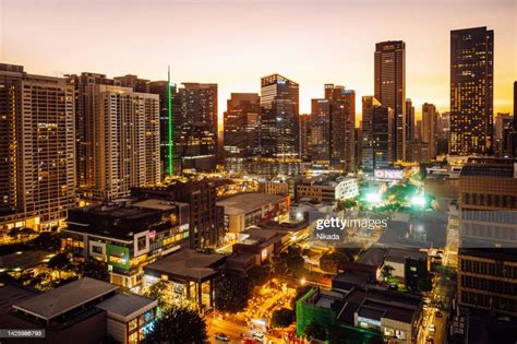 Sunset View Of Bonifacio Global City Manila Philippines High Res Stock