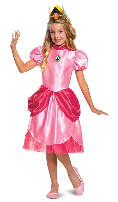 Kids Nintendo Super Mario Bros Princess Peach Pink Dress Halloween