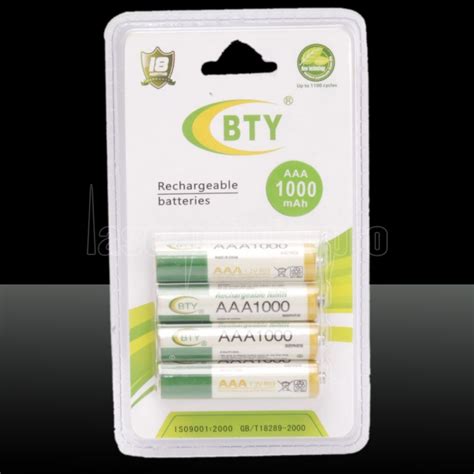 4pcs BTY AAA 1.2V 1000mAh Rechargeable Ni-MH Batteries - Laserpointerpro