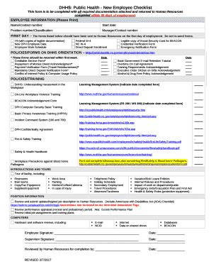 Dhhs Public Health New Employee Checklist Publichealth Nc Doc