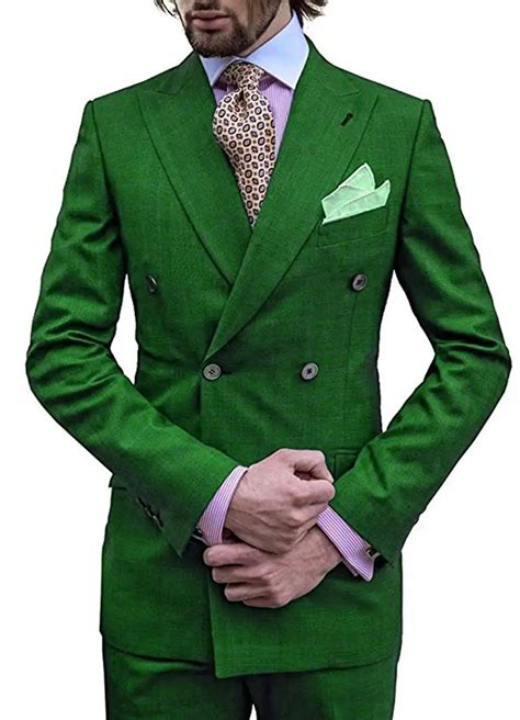 Green Men S 2 Pieces Formal Business Suit Notch Lapel Gentle Double Breasted Tuxedo Groomsmen