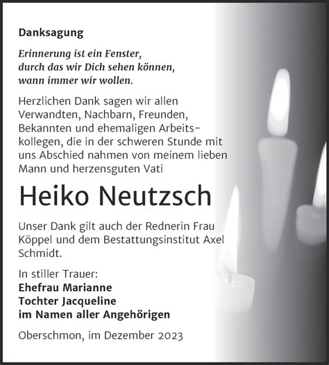 Traueranzeigen Von Heiko Neutzsch Abschied Nehmen De