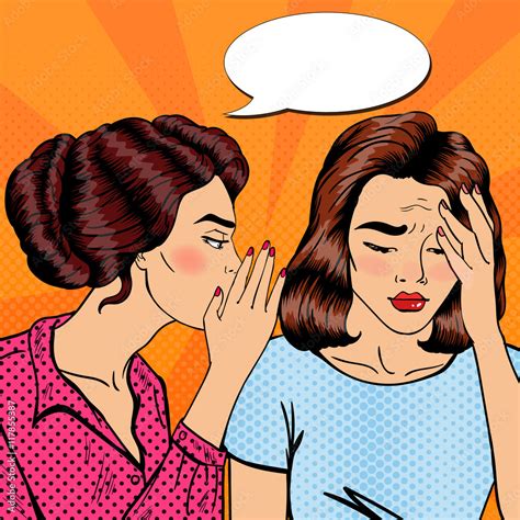 Woman Whispering Secret To Her Crying Friend Pop Art Vector