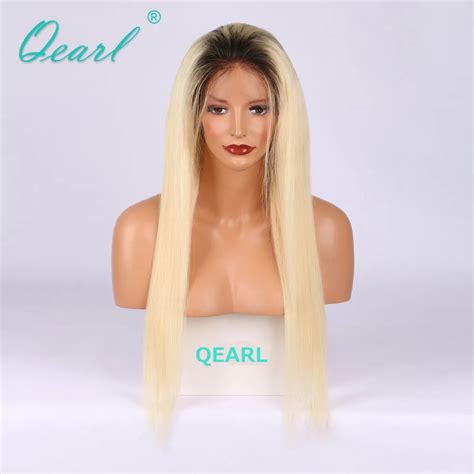 Silky Straight Ombre 1b 613 Human Hair Lace Front Wigs Dark Roots Remy