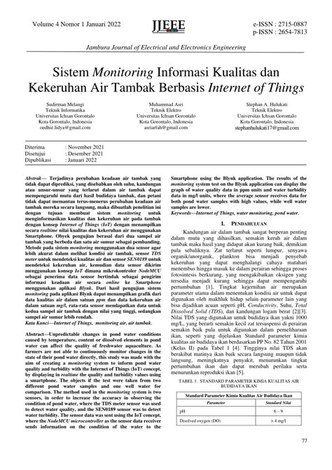 Pdf Sistem Monitoring Informasi Kualitas Dan Kekeruhan Air Tambak Berbasis Internet Of Things