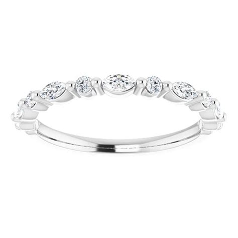 14k White Gold Marquise & Round Brilliant Diamond Anniversary Band