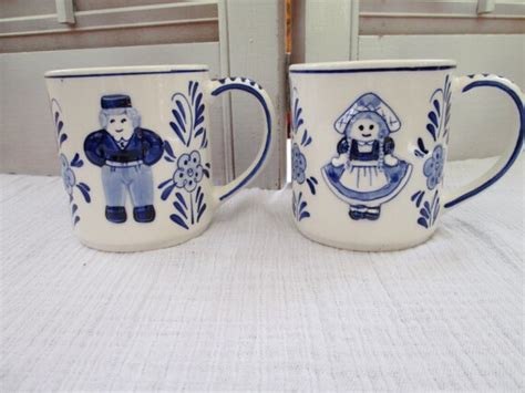 D A I C Delft Blue Mugs Coffee Cups Hand Painted By Faintimage