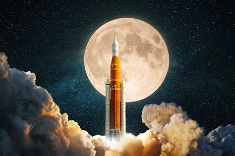 Nuevo Cohete Espacial Se Prepara Para Despegar A La Luna Nave Espacial