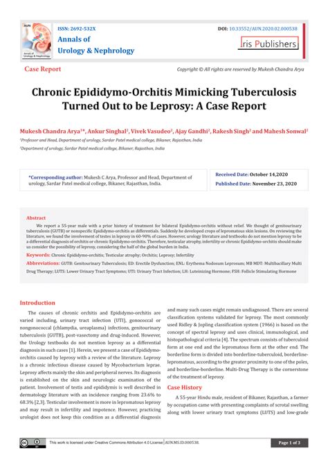 Pdf Chronic Epididymo Orchitis Mimicking Tuberculosis Turned Out To