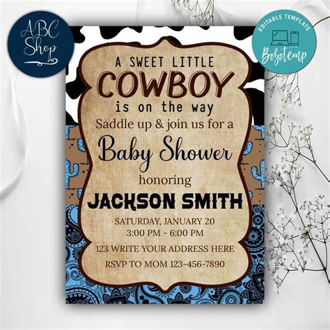 Printable Western Baby Shower Invitation Instant Download | Bobotemp