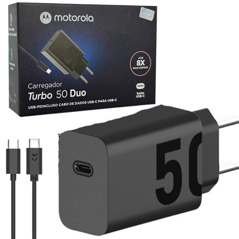 Carregador Motorola Turbo 50 Duo Usb C Com Cabo Original Sacks Center