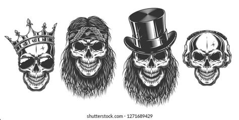 Rock N Roll Skull Set Vector Stock Vector Royalty Free 1557445766 Shutterstock