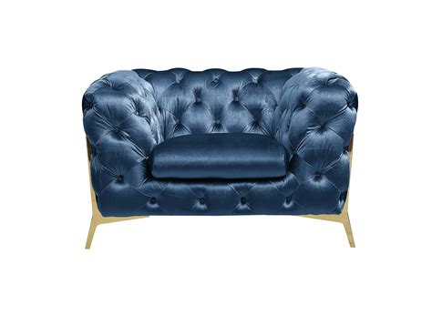 Fauteuil Capitonn Chesterfield Velours Bleu Carmen Dip