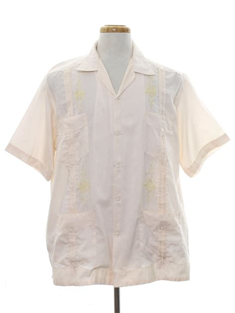 1980 S Vintage Domingues Guayabera Shirt 80s Domingues Mens Pale