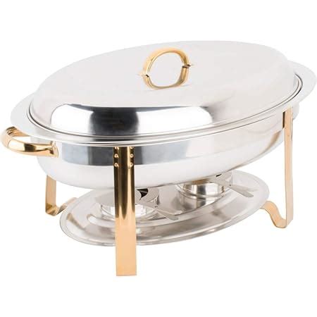 Winware 6 Quart Oval Stainless Steel Gold Accented Chafer