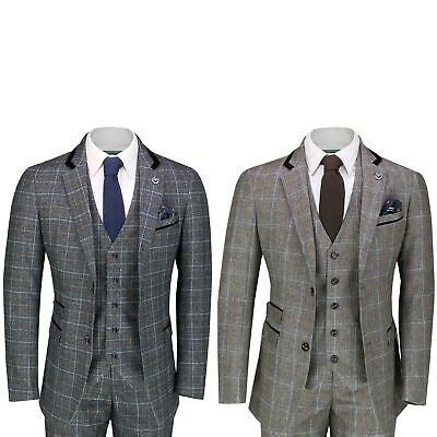 Mens 3 Piece Vintage Tweed Suit Retro Prince Of Wales Check Smart