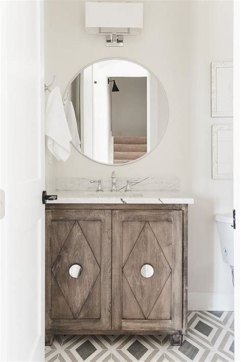 Brown Wooden Washstand With Diamond Doors Transitional Bathroom