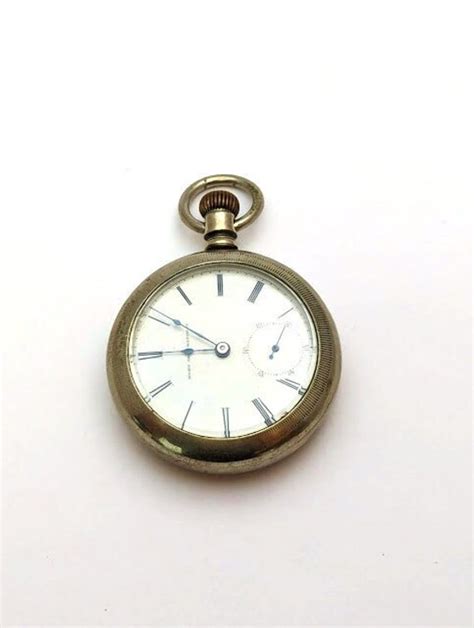 1800s Gold Elgin Scalloped Ladies Pocket Watch White  Gem