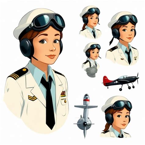 Pilot Vector Set White Background Isolated A High Premium Ai