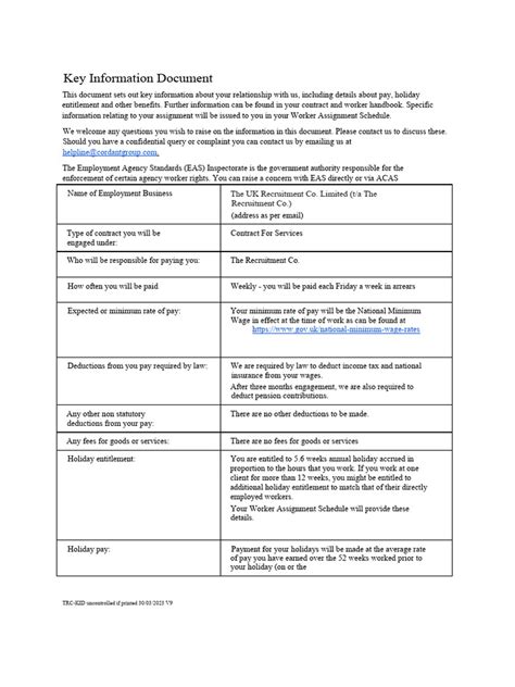 Template Key Information Document Paye No Deductions V9 Pdf Tax