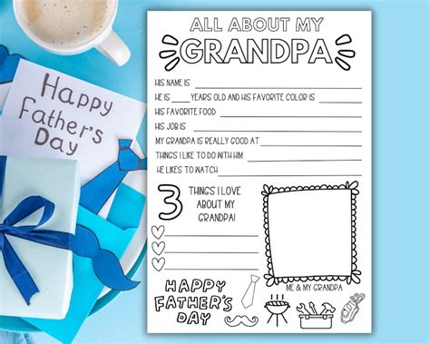 All About My Grandpa Questionnaire Printable Fun Fathers Day Or