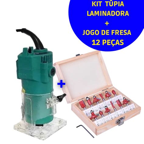 Kit Tupia Manual Laminadora 6 35Mm Jogo de Fresas 12 Peças 6mm 1 4