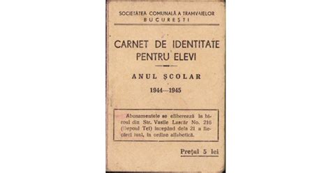 HST A1252 Societatea Comunala A Tramvaielor Bucure Ti 1945 Carnet