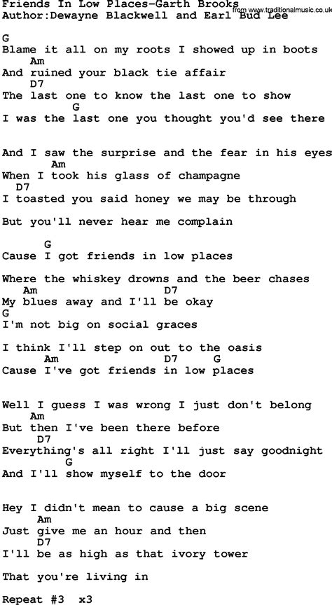 Country Music:Friends In Low Places-Garth Brooks Lyrics and Chords