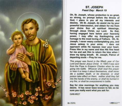 St Joseph Novena Prayer Laminated Holy Card - Our Daily Bread Catholic ...