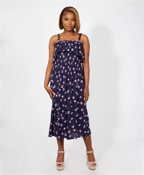 Summer Dress Ruffle Neck Strappy Floral Midi Dress Krisp