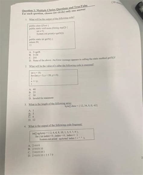 Solved Question 1 Multiple Choice Questions And True False