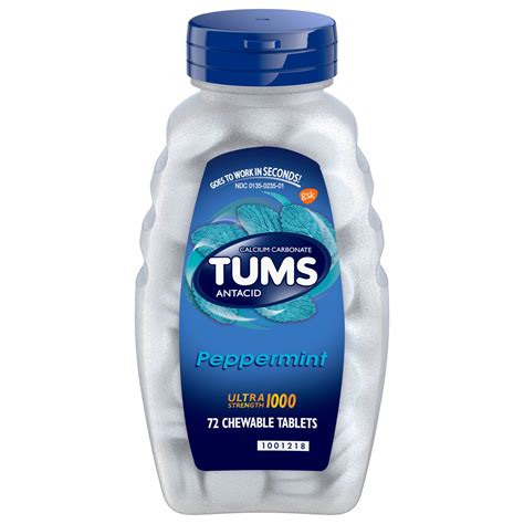 Tums Ultra Strength 1000 Peppermint Antacid Chewable Tablets 72 Ct