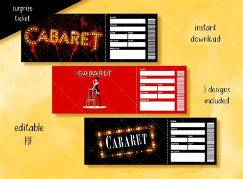 Printable CABARET Musical Ticket Editable Broadway Surprise Musical