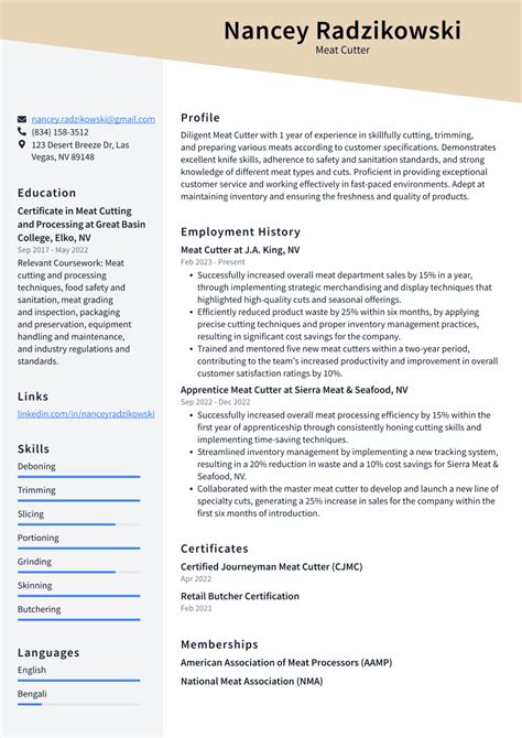 Resume Examples For Butcher