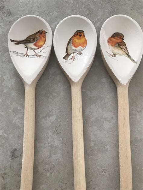 Christmas Decoupage Wooden Spoons Set Of 3 Christmas Decoupage