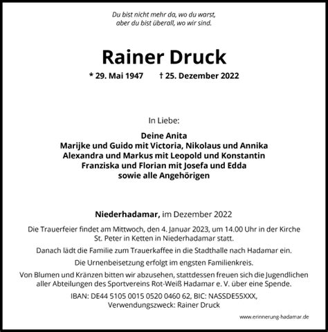 Traueranzeigen Von Rainer Druck Trauer Rheinmain De