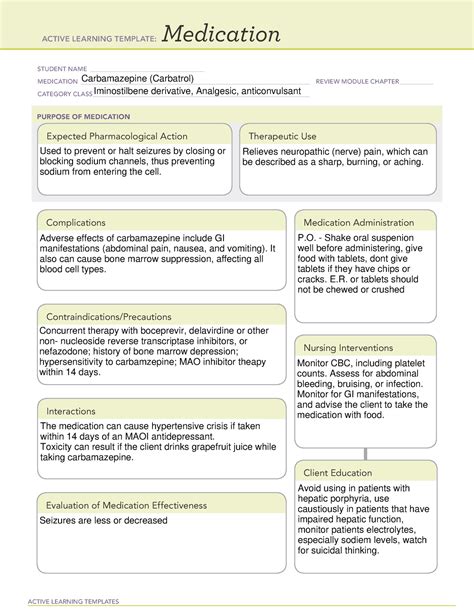 ATI Med Form Carbamazepine ACTIVE LEARNING TEMPLATES Medication