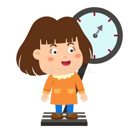 Cute Girl On Weighing Scale Stock Vector Illustration Of Lifestyle